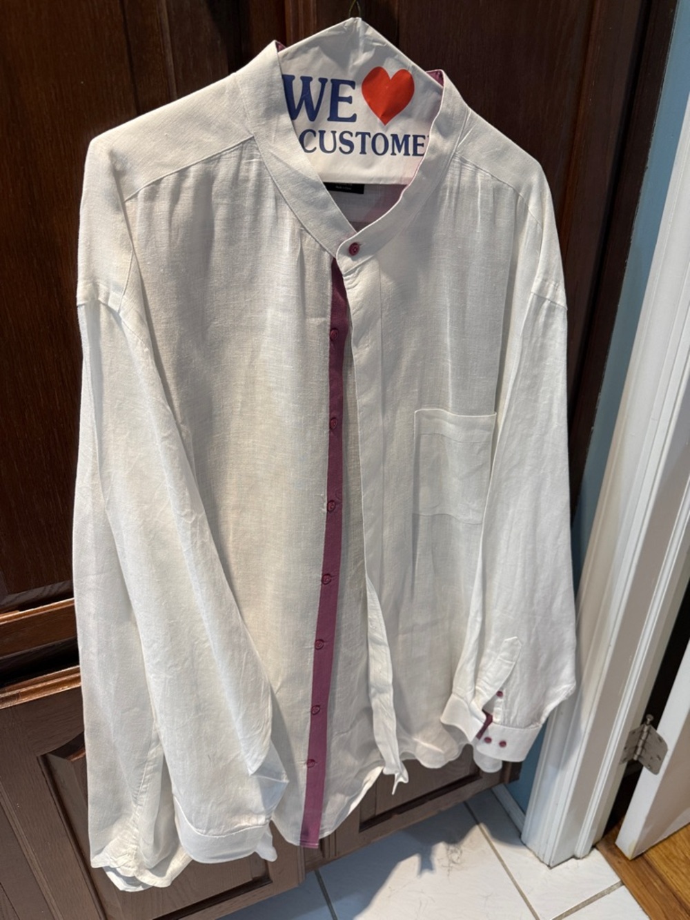 Paul Fredrick White Button-Down linen Shirt with Plum Trim 3xl
